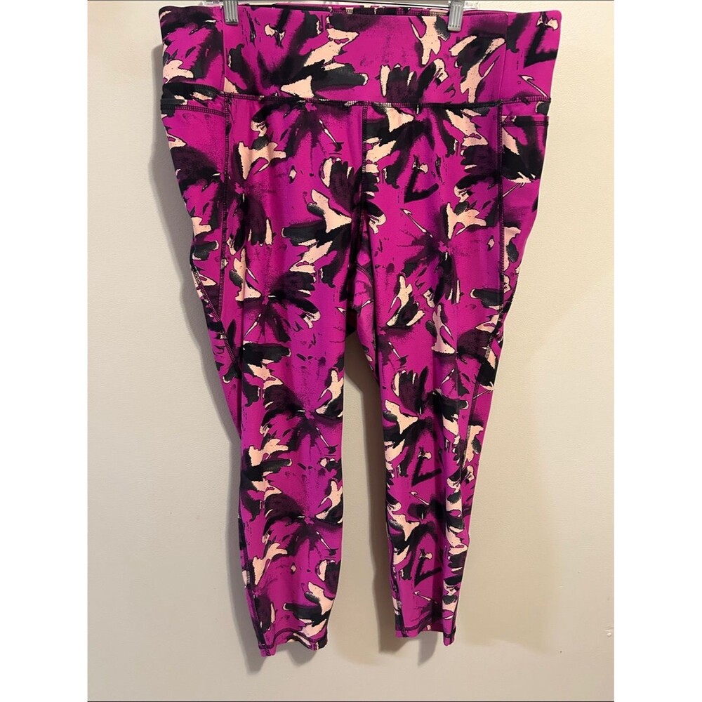 LIVI Active Lane Bryant Leggings 22/24 Plus Pink Purple Floral Pockets High Rise